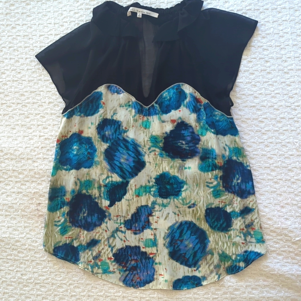 Rachel Roy flower and black sheer top size small